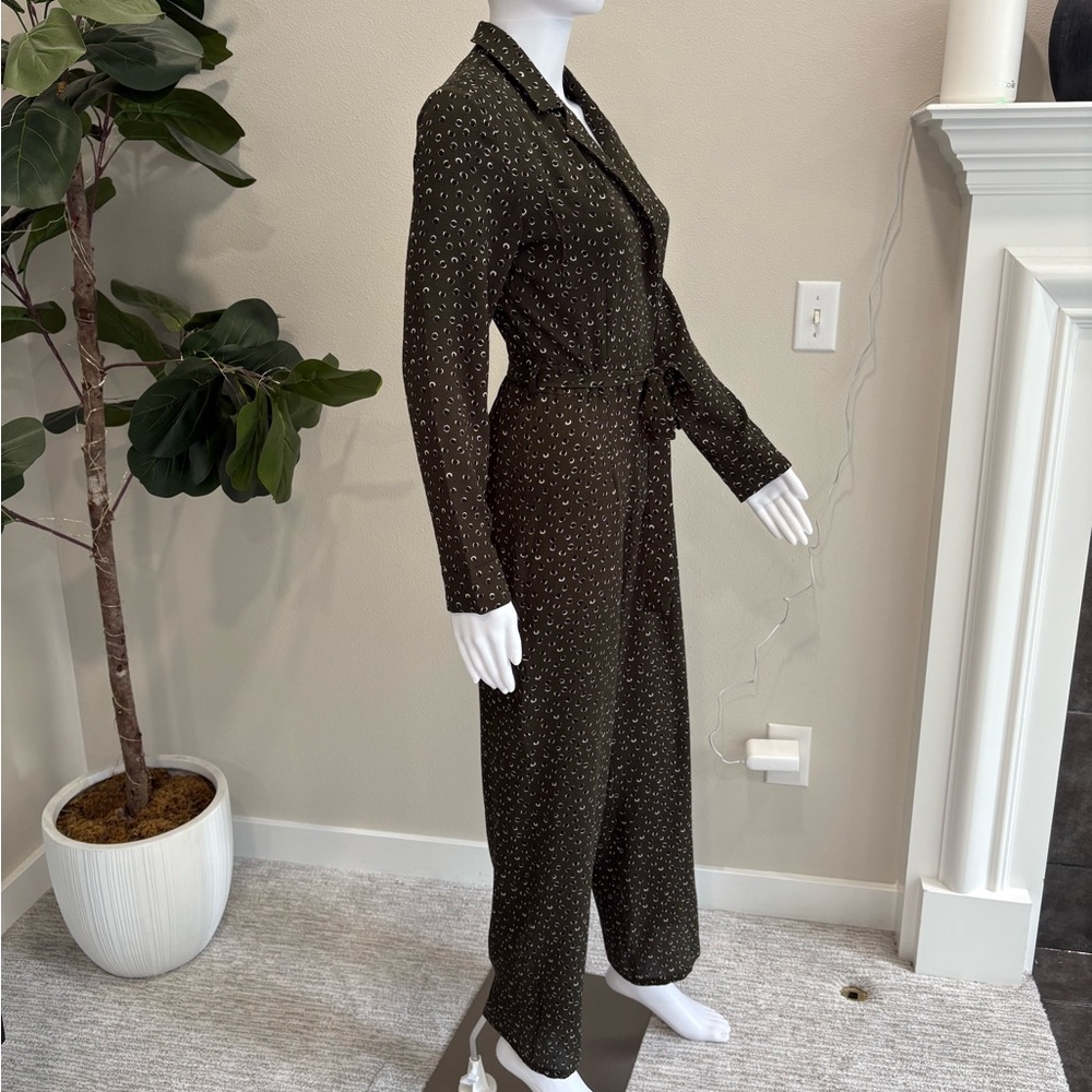 Nasty Gal Long Sleeve Collared Wide Leg Jumpsuit Size 8 Dot Patterned One Piece - Picture 6 of 13